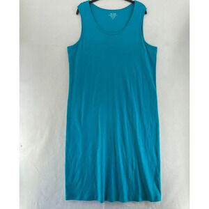 Vicki Wayne T-Shirt Dress Midi Women Sz 1X Teal Blue Plain Scoop Neck Sleeveless